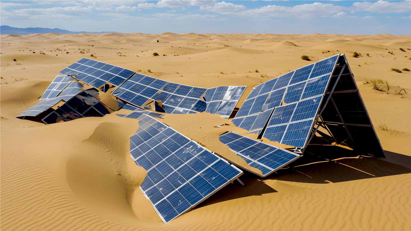 Solar Panels buried in a desert