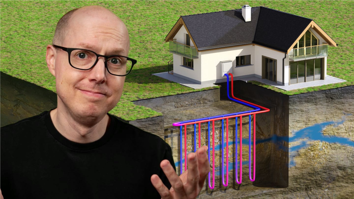 Matt Ferrell in front of a diagram of a geothermal heat loop