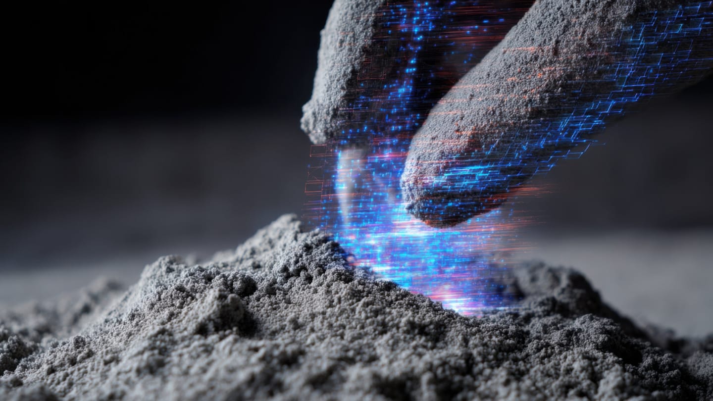 Sparking fingers touching a pile of graphene powder