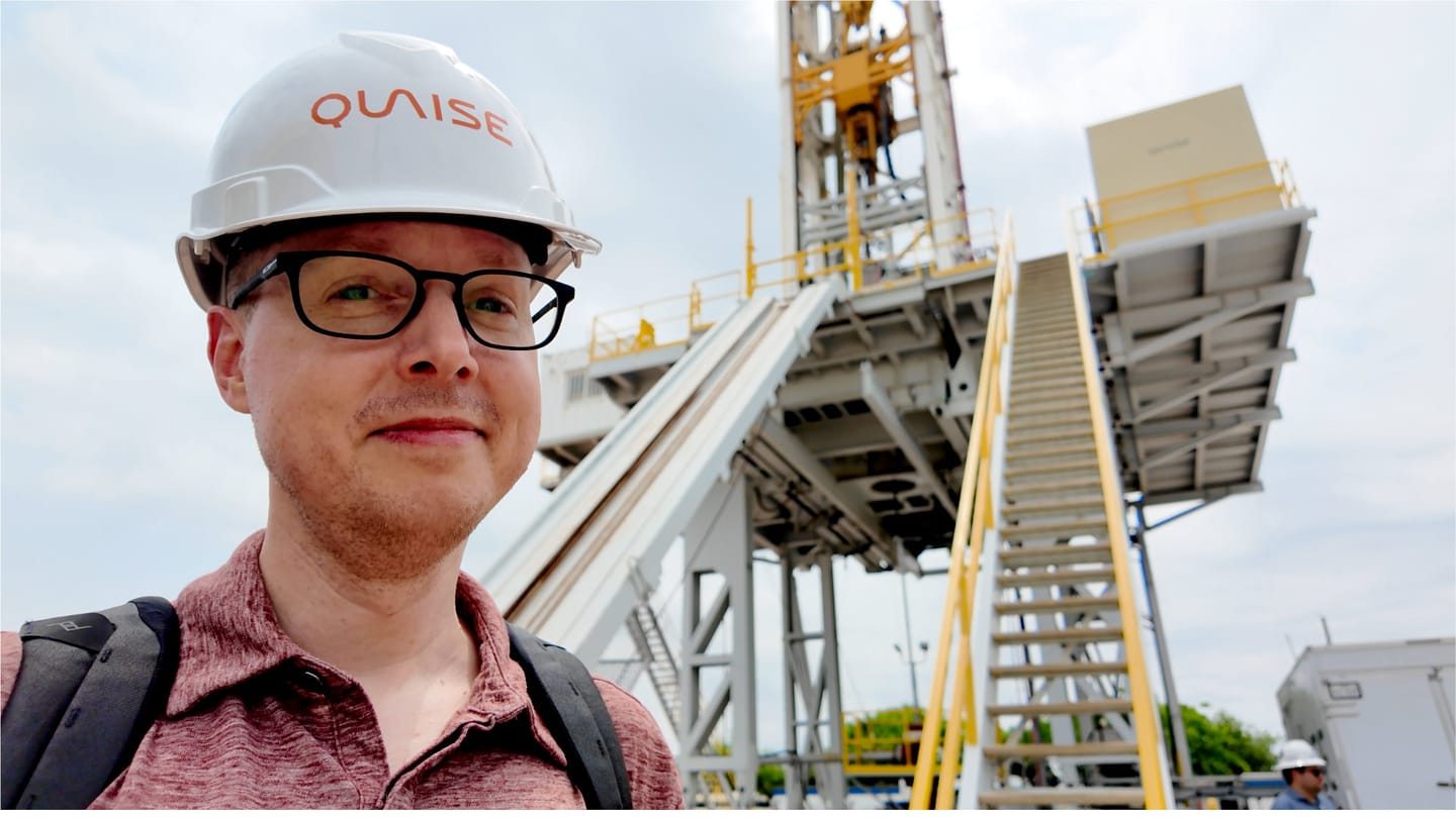 Matt Ferrell in front of a Quaise Geothermal Drill