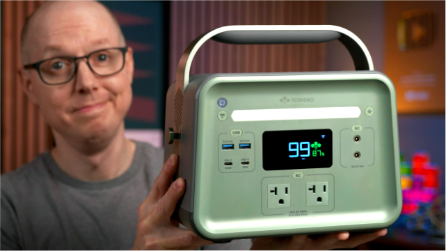Matt Ferrell holding up a Yoshino Solid-State Battery