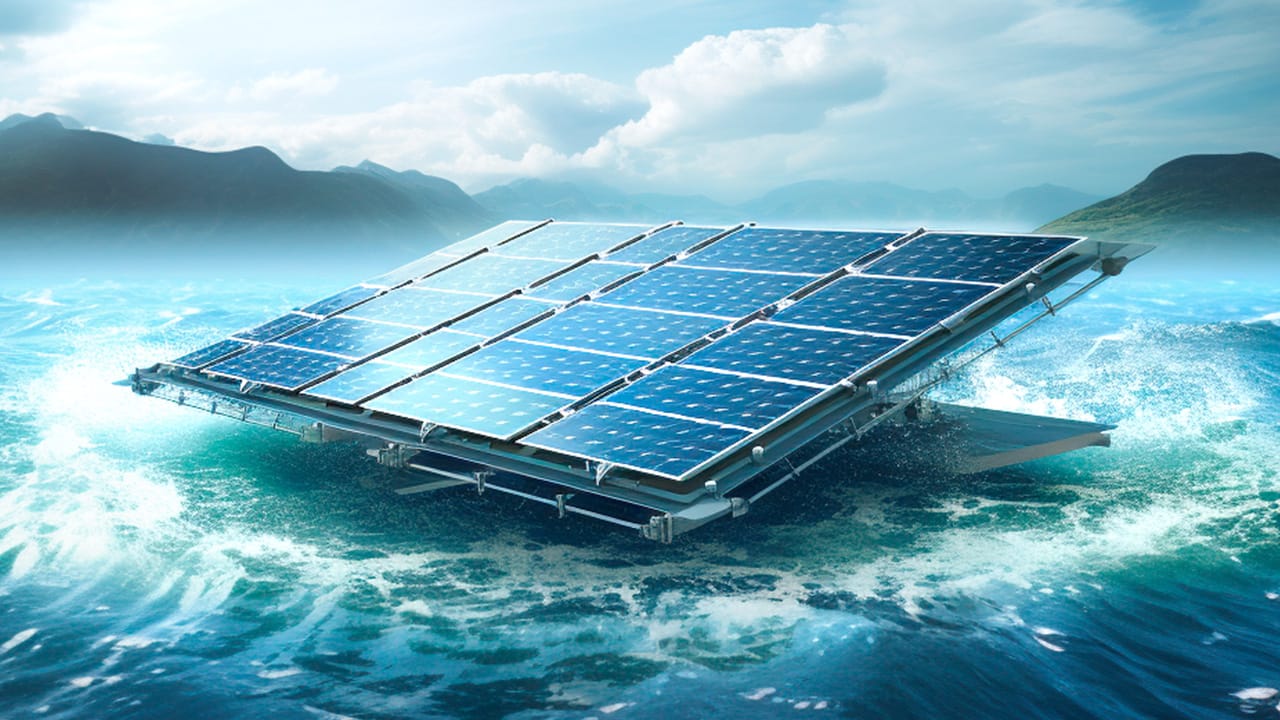 Theroetical picture of a Ocean based Photovoltaic Solar Setup