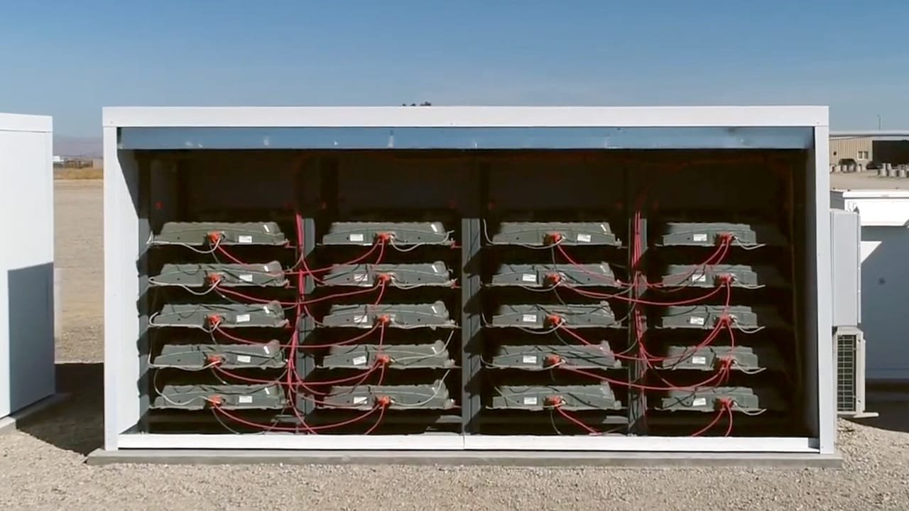 Rows of hooked up car batteries