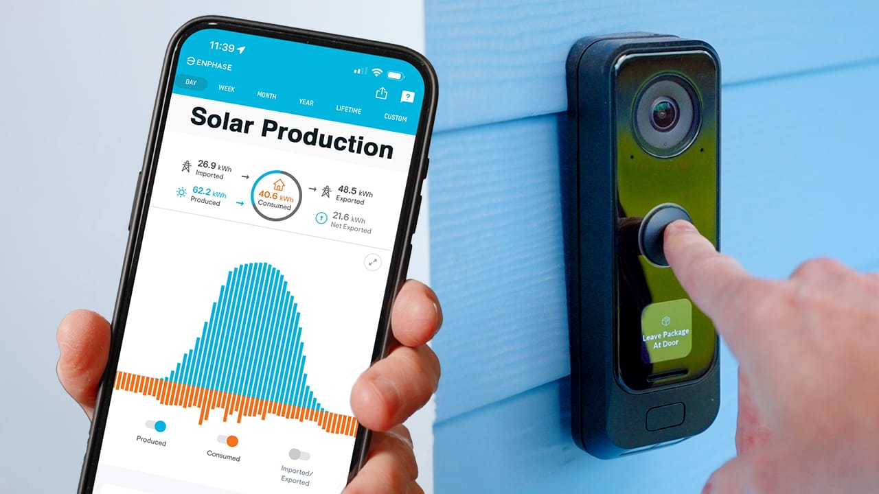 A Solar Panel information display on a phone and a smart doorbell