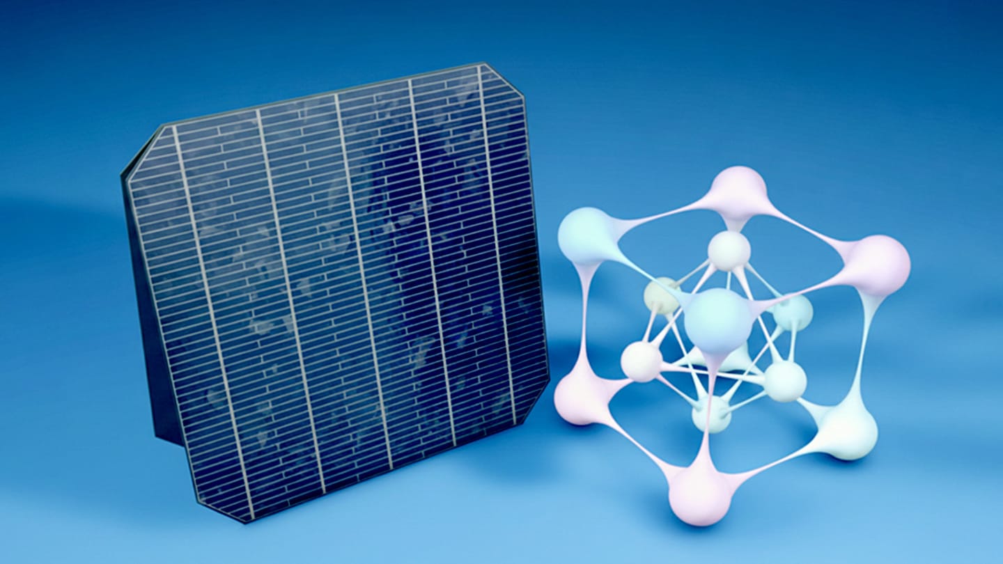 A solar cell next to a chemical bonds cube