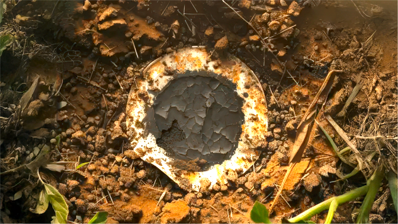 A Flint Paper Battery composting in the dirt