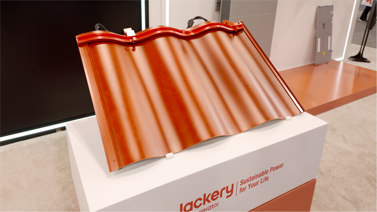 A Jackery solar roof curved tile